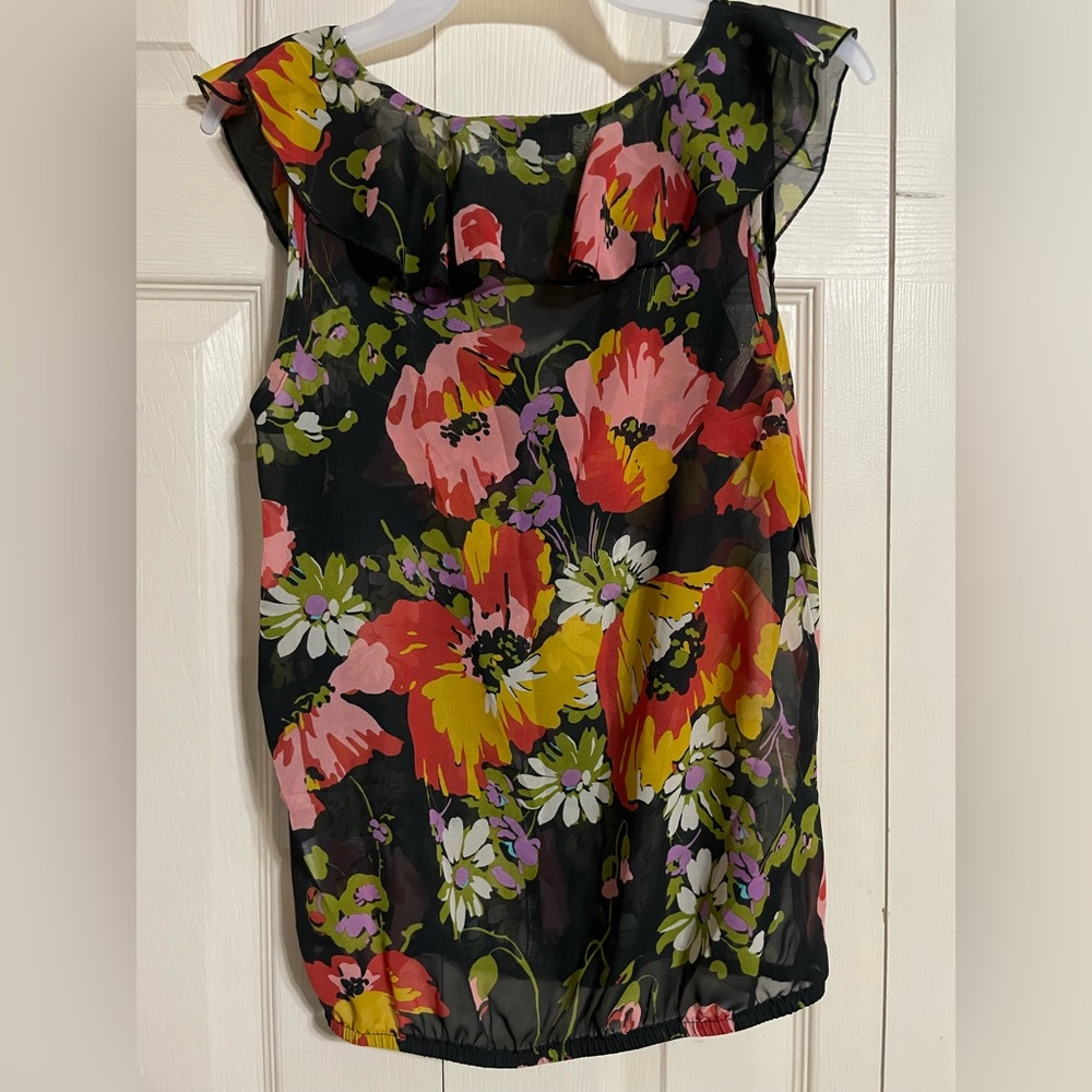 Women’s/Juniors Kirra Pacsun Black Floral Sheer Chiffon Blouse Size Small